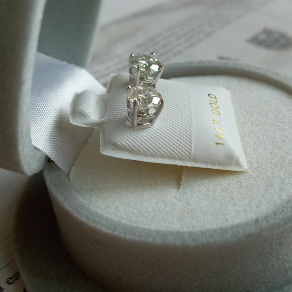 Certified 14K White Gold Colorless Moissanite 1.42ct Post Stud Earrings - Picture 6 of 12